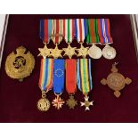 A World War II miniature medal presentation set, with the Royal Engineers cap badge, St Johns Ambula