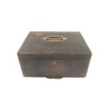 A black leather jewellery box, stamped John Bagshaw and Sons Liverpool, with brass recessed handle,