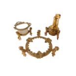 Three French gilt ornamental wares, comprising campana vase, pin dish and lighter, each relief mould