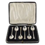 A cased set of six George V silver teaspoons, each with bell and reeded top, Birmingham 1927, 1.45oz