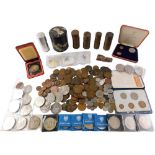 A group of collectors coins, Battle of Britain, Churchill commemorative crowns, QE II, pennies, half