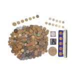 A group of pre-decimal UK coinage, comprising five one penny presentation coin pack, pennies, half p