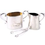 A Victorian silver two piece tea set, comprising milk jug and sugar bowl, of plain design, Sheffield