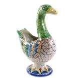 A 19thC French Quimper faience duck, marked Grand Maison, with HB Quimper stamp, 29cm high.