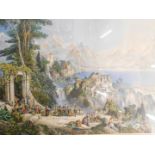 Italian School. Landscapes with lakes, mountains and figures, pair of chromolithographs, 49cm x 82cm
