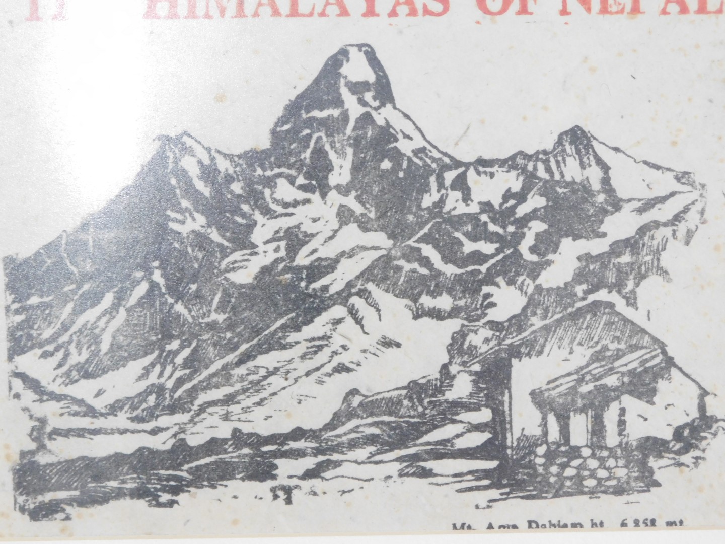 A set of seven monochrome engravings, each of scenes from the Himalayan Mountains, central print tit - Image 2 of 5