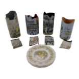 Four Beswick silhouette D'art vases, printed with LS Lowry scenes, and five Brambly Hedge collectors