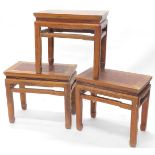 Three Chinese rectangular occasional tables, each of plain form, on shaped legs, 53cm wide. (AF)