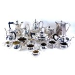A quantity of silver plated teawares, to include teapots, coffee pots, milk jugs, and sugar bowls. (