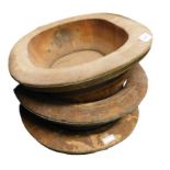Three similar Chinese wash bowls, each with coopered bands, the largest 50cm wide. (AF)