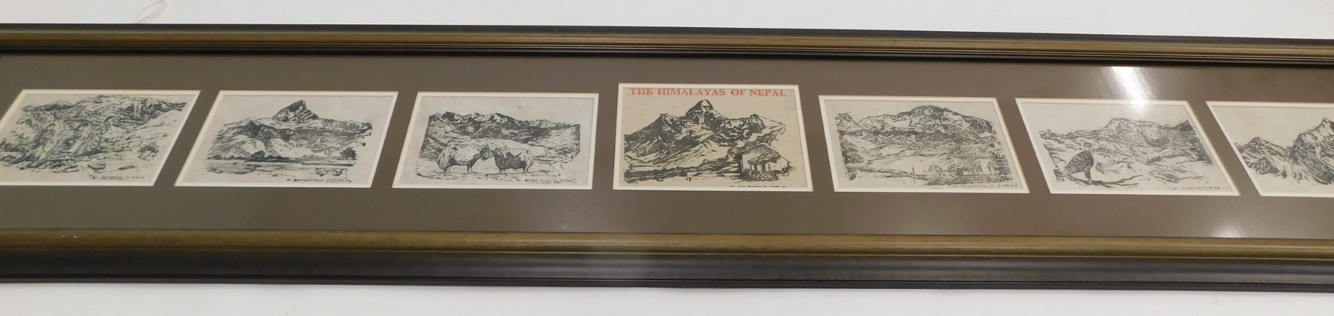 A set of seven monochrome engravings, each of scenes from the Himalayan Mountains, central print tit - Image 3 of 5