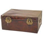 A Chinese brown leather trunk, with two silvered metal hasps, 84cm wide. (AF)