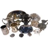 A quantity of silver plate, to include a galleried tray, meat dish cover, baskets, coffee pots, etc.