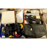 A pair of Pentax Marine 7x50 binoculars, silver plated cutlery, reels, etc. (1 tray and 1 box)