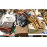 Miscellaneous household, comprising wash jug and bowl set, handbags, toys, games, oak box and epheme