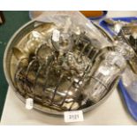 Two silver plated galleried trays, sugar shaker, toast racks, etc. (a quantity)