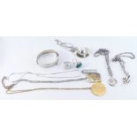 A group of Danish and other silver and silver plated jewellery, comprising dress ring, silver chain,