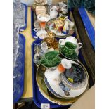 Old Tupton ware honey pot, Limoges trinkets, part dressing table sets, cabinet plates, etc. (2 trays