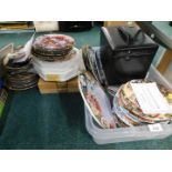 A large quantity of collectors plates, three pictures, and a faux black leather jewellery box.