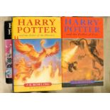 Four Harry Potter hardback books, comprising The Half Blood Prince First Edition 2005 with dust cove