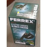 A Ferrex electric garden blower vacuum cleaner, boxed.