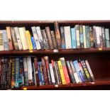Hardback and paperback books, Lee Child, Christian Cameron, Dawn French, and others. (2 shelves)