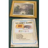 A Victorian oil on canvas, Newcastle Bridge, and a Chad Valley 101 games board. (2)