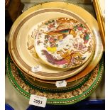 Cabinet plates, comprising two Royal Doulton cabinet plates, an oval meat plate, Royal Crown Derby o