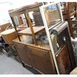 A group of assorted furniture, comprising dressing table mirrors, fender, oak sideboard, card table,