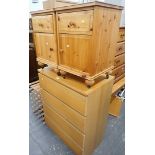 A beech finish four drawer chest, and two bedsides. (3)