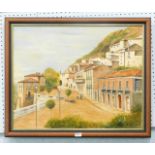 M Williams (20thC School). Italian town scene, with sea in the foreground, oil on board, signed, 60c