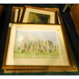 Assorted pictures and prints, comprising two after William Russell Flint, one after Lowry, and a wat