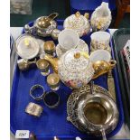 Part teawares, silver plated wares, letter opener, teapot etc. (1 tray)