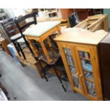 Assorted household furniture, comprising pine CD rack and contents, pine dressing table stool, moder