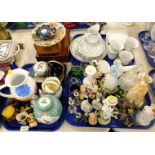Decorative household wares, glass paperweights, figurines, collectors plates, mahogany cutlery box,