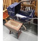 A Silver Cross style pram, reproduction drop leaf table. (2)