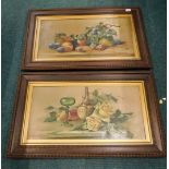 Kathleen Thompson, fruits and flowers, oil on canvas, a pair, in oak frames.