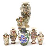 A group of 20thC Japanese Satsuma vases, variously decorated with figures, children, and flowers. (7