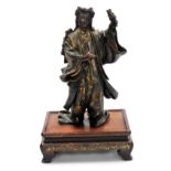 Miya-O Eisuke of Tokyo. A Meiji period gilt bronze figure of a female dancer, holding a rattle aloft