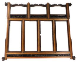 A decorative Chinese hardwood frame screen, with seven glazed panels arranged in two rows, the upper