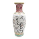 A 20thC Chinese Canton porcelain vase, painted centrally with a winter landscape, beneath a neck and