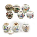 Six Chinese porcelain ginger jars, some with covers, variously decorated with figures, together with
