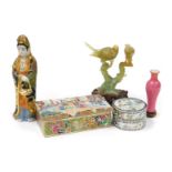 A group of Oriental ceramics and collectables, including a Japanese Satsuma figure of Guanyin, 23cm
