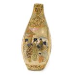 A Meiji period Japanese Satsuma vase, of square, tapering form, decorated with panels of deities, sa