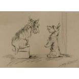 •Lucy Dawson (1867-1954). Two Terriers, pencil drawing, signed, 20cm x 29cm.