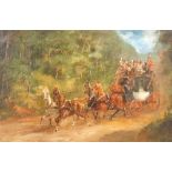 19thC British School. Stage Coach, oil on canvas, 29cm x 44cm.