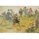 19thC coloured hunting print, 28cm x 40cm.