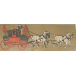 After Cecil Charles Windsor Aldin. Glasgow to London Royal and Stagecoach, coloured print, 37cm x 99