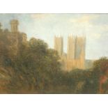 Peter De Wint (1784-1849). Lincoln Cathedral from Castle Moat, oil on panel, 32cm x 43cm. Label vers