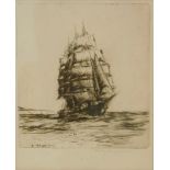 •Hewitt Henry Rayner (1902-1957). Tall Ship, artist signed etching, 20cm x 16cm.